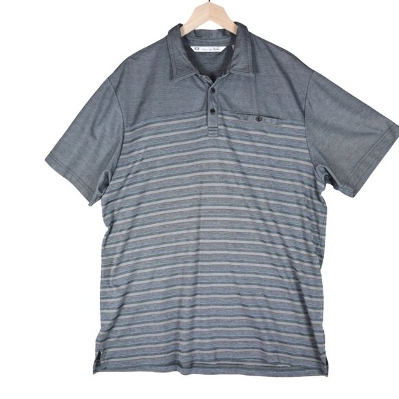 Travis Mathew Pima Cotton Polo Shirt XXL Gray Striped Golf Leisure Preppy - Picture 1 of 9